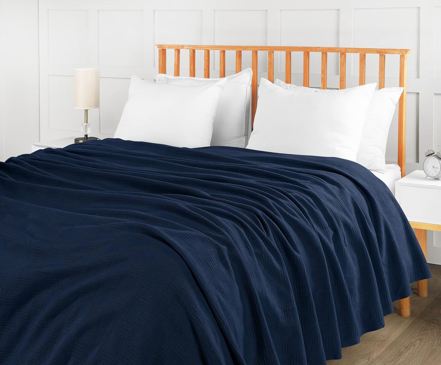 Utopia Bedding Navy 100% Cotton Blanket [Queen Size - 90x90 Inch] 350GSM Lightweight, Soft and Breathable Thermal Blanket for All Seasons - Image 9