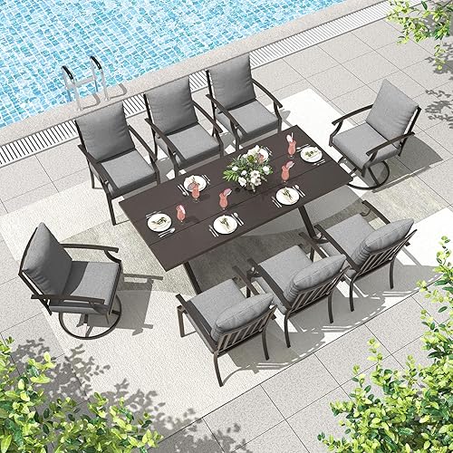 Miniatura 27 de ALAULM Juego de comedor de patio de 5 piezas para todo tipo de clima, juego de muebles de exterior de mimbre con mesa de vidrio templado, cojines