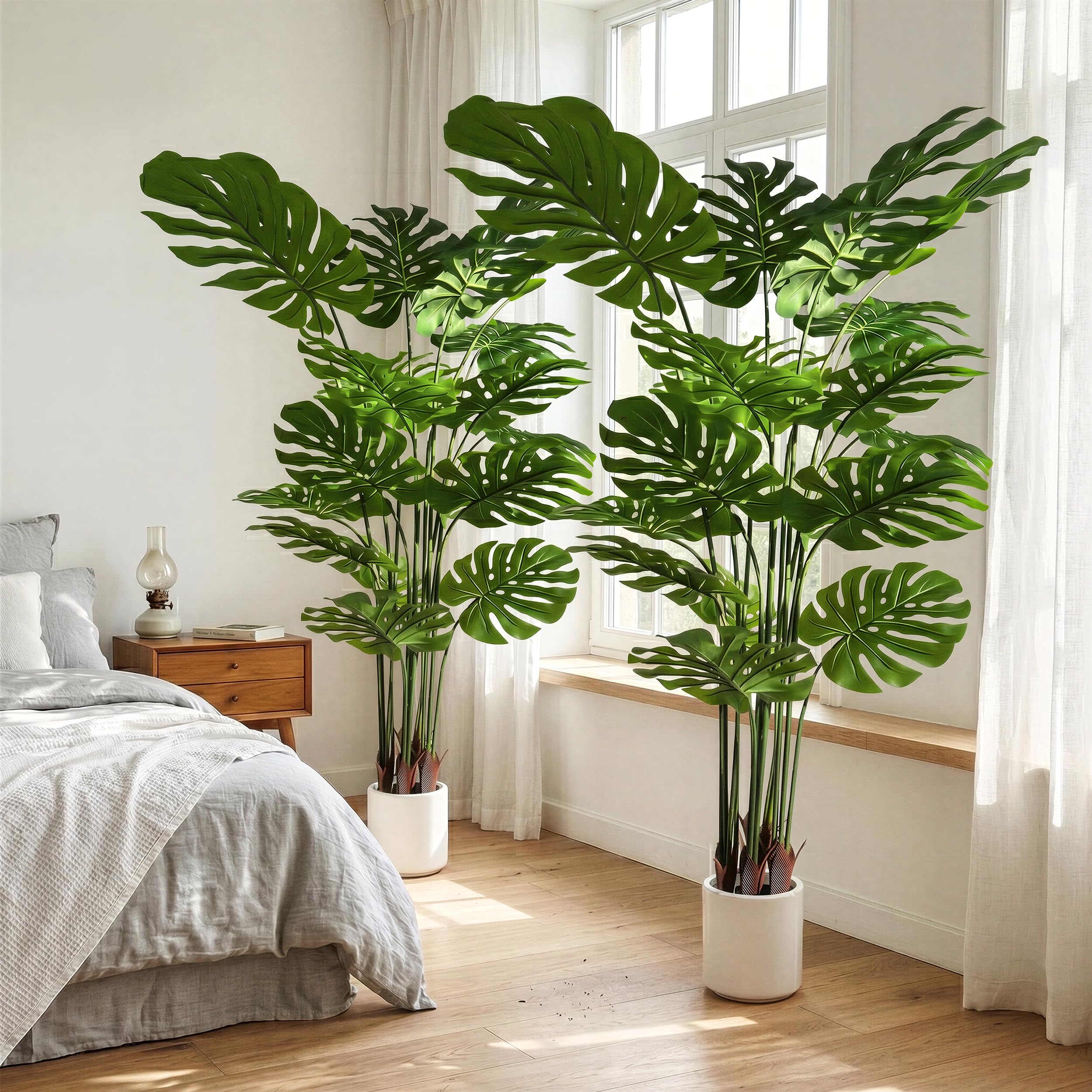 BEAUTYPEAK 160cm Monstera Künstliche Pflanze Wie Echt mit Weißem Topf | Kunstpflanze in Dichtes Laubwerk, Biegbare Blätter, Zimmerpflanze Deko für Wohnzimmer, Balkon,Büro,Flur, 2 Stück Fake Plants