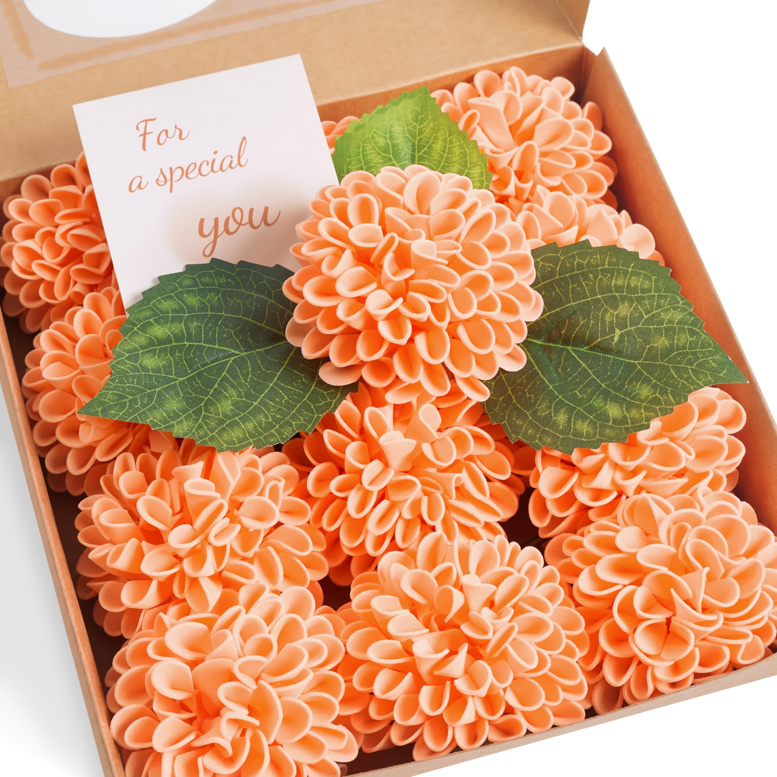 Sahoottie 12 Pcs Orange Artificial Chrysanthemum Flower Box with Leaves and Stems Orange Fake Foam Fall Flowers for Autumn Decorations,Home Decor,Wedding Party,Garden,Floral Arrangement — image 1