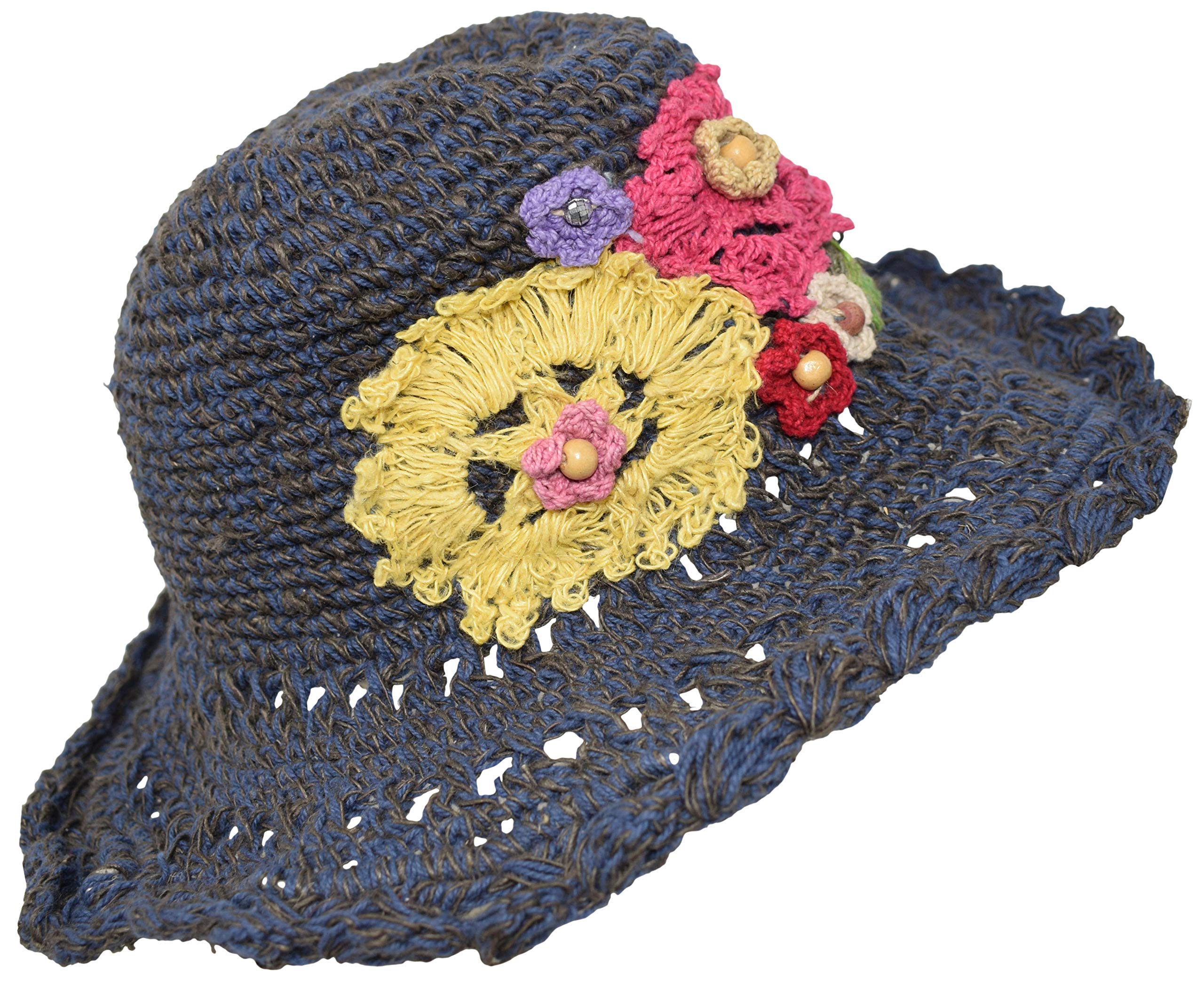 Gheri Women's G Heri Hemp Cotton Straw Sun Hat Panama Wide Brim Summer Holiday Colorful Rainbow