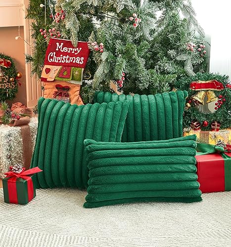 Miniatura 9 de GriNeed Juego de 2 fundas de almohada decorativas de piel sintética de 18 x 18 pulgadas, fundas de almohada suaves de rayas blancas crema para sofá,