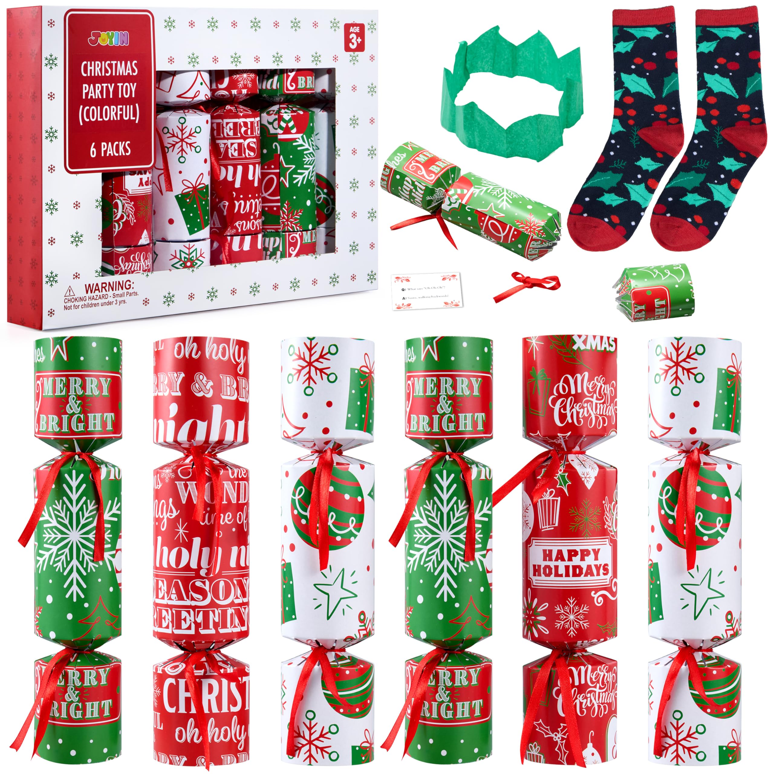 JOYIN 6 Pieces Christmas Crackers Christmas Party Toys Without Push Button with Wind-Up Toy