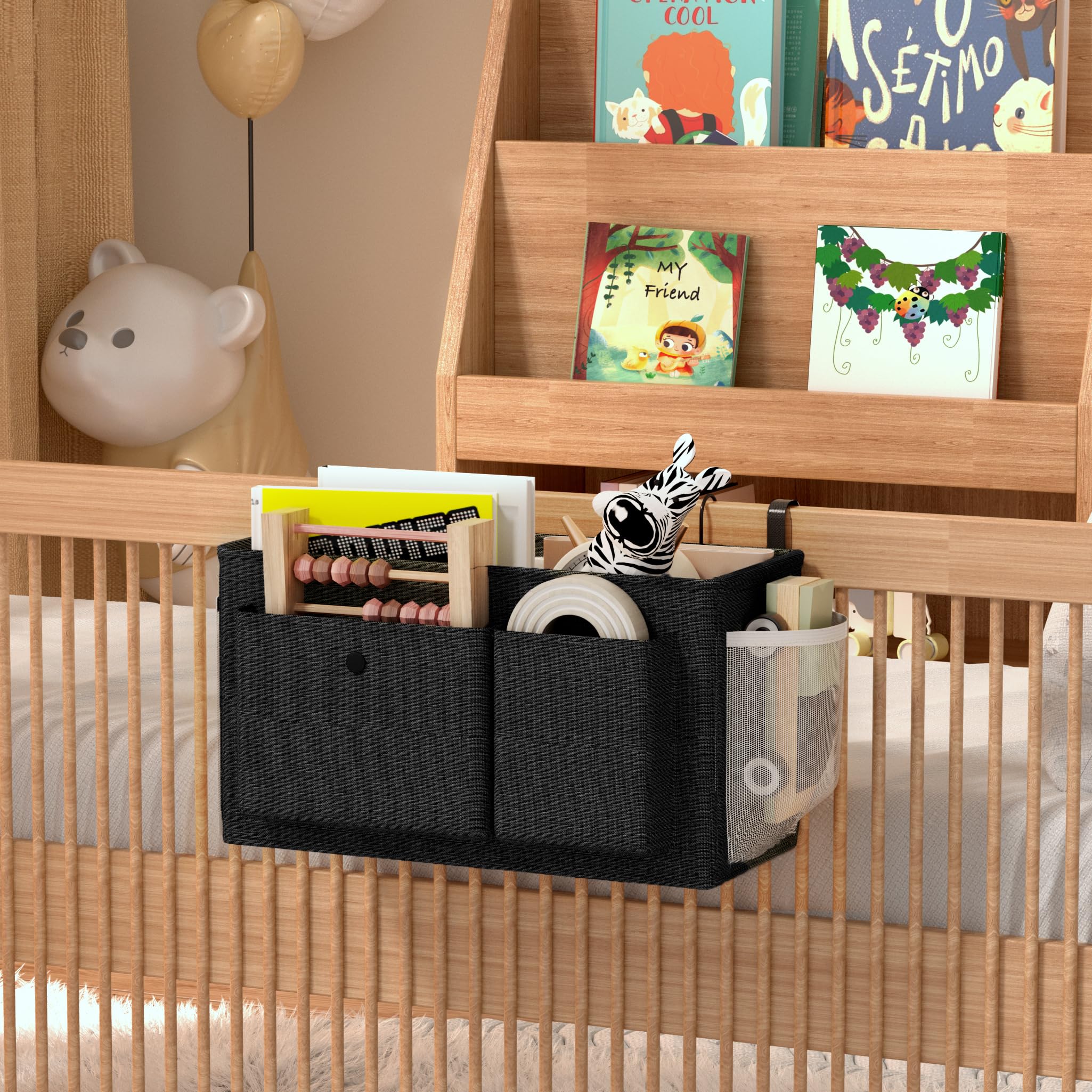 Edudif Nachttisch-Caddy, Nachttisch-Organizer mit festen Gurten und Wasserflaschenhalter, Etagenbett-Caddy ideal für Zuhause, Wohnheim, Krankenhaus, Kinderbett, vielseitige