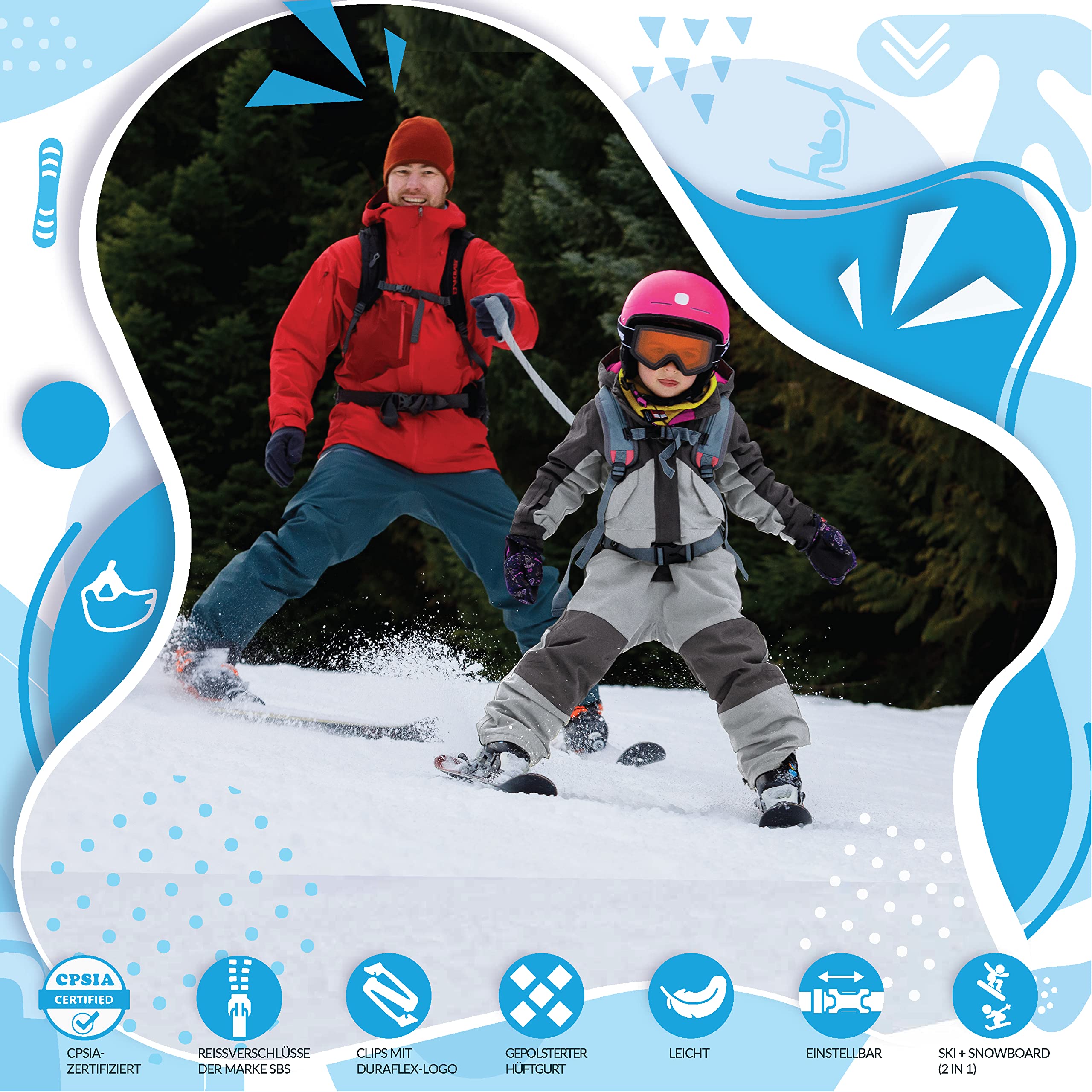 Sklon Kinderrucksack mit Sicherheitsleine für das Ski- und Snowboardtraining – Bringen Sie Ihrem Kind die Grundlagen des Skifahrens und Snowboardens bei