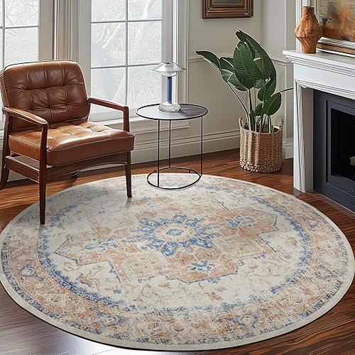 jinchan - Alfombra redonda de 7 pies, alfombra persa, vintage para interiores, color naranja, de felpilla, 7 pies, antideslizante