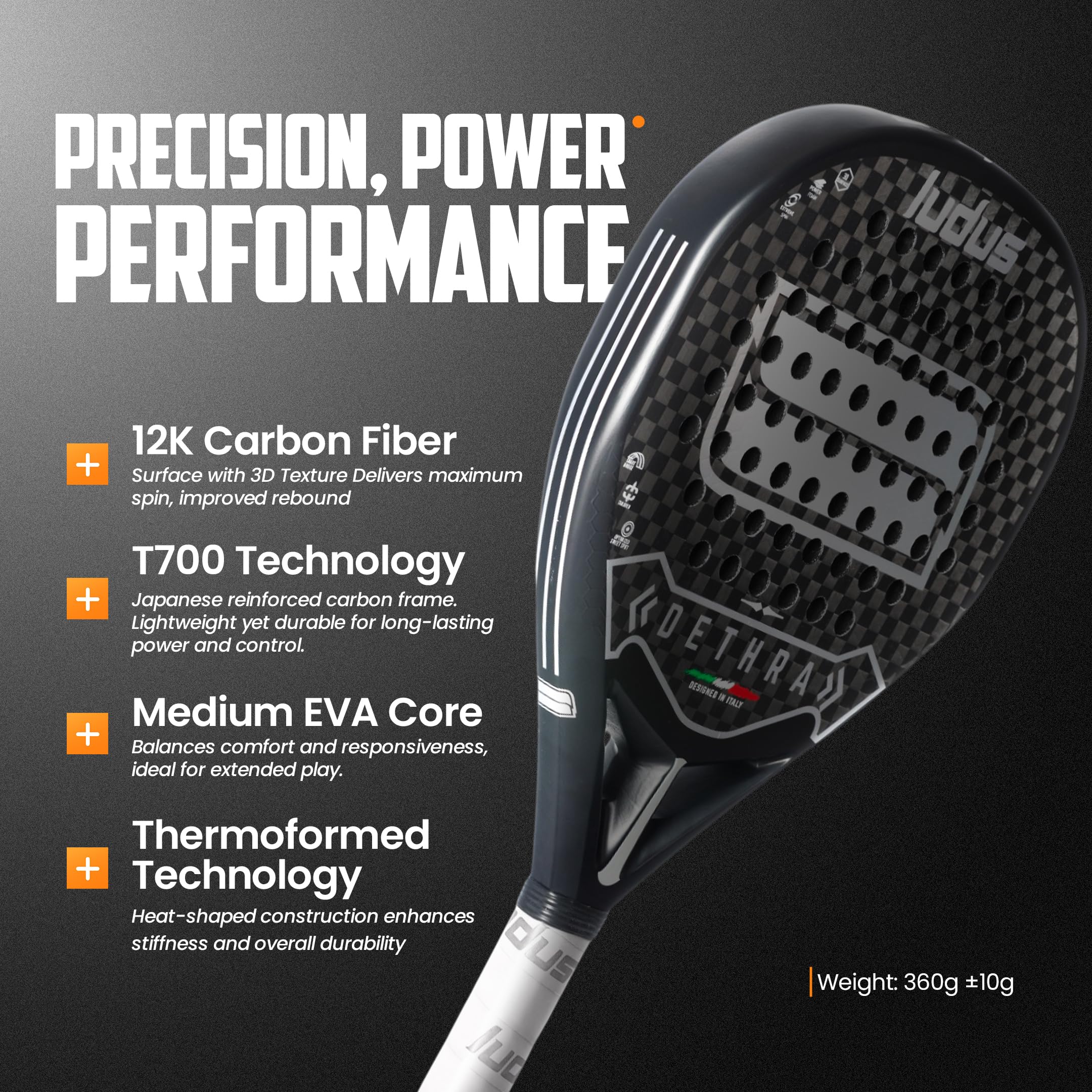 Racchetta da Padel 12K | 100% Fibra di Carbonio |Massima Controllo e Precisione - Struttura Leggera 360g con EVA 15 17 | Racchetta per Uomo e Donna - Custodia Termica Inclusa