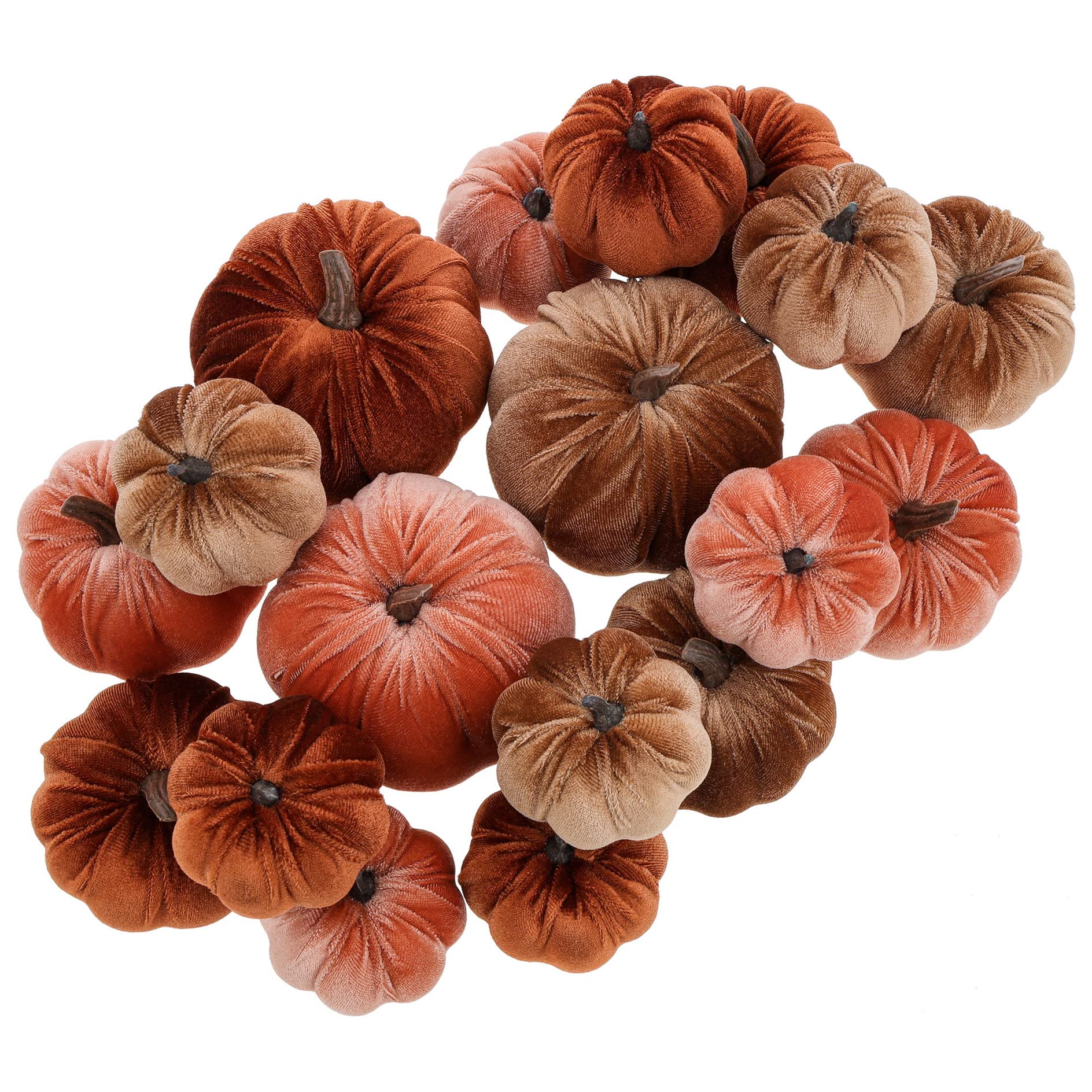 Woration 18pcs Pumpkin Decor Mix Size Artificial Fake Faux Velvet Foam Fabric Pumpkins Decoration for Fall Home Farmhouse Harvest Thanksgiving Decorative