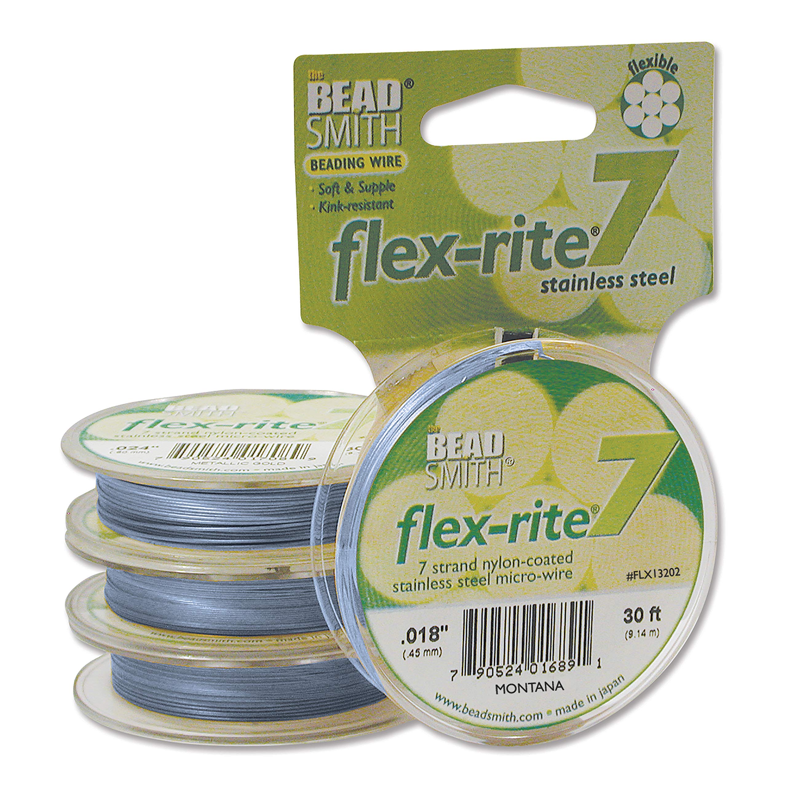 BeadSmith Flex Rite Montana Flex Rite Beading Stringing Wire .018 Inch 30 Feet Nylon Coated Stainless Steel 7 Strand Tigertail 20.6lb Break