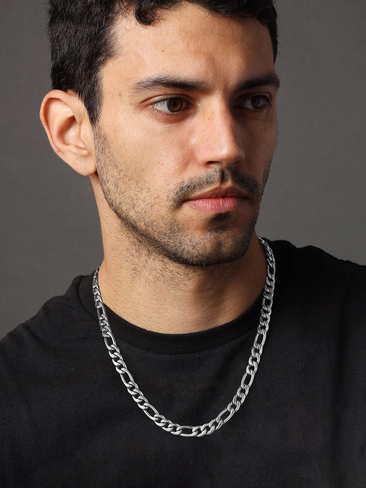 U7 Black Necklaces Chain 5mm Stainless Steel Black Metal