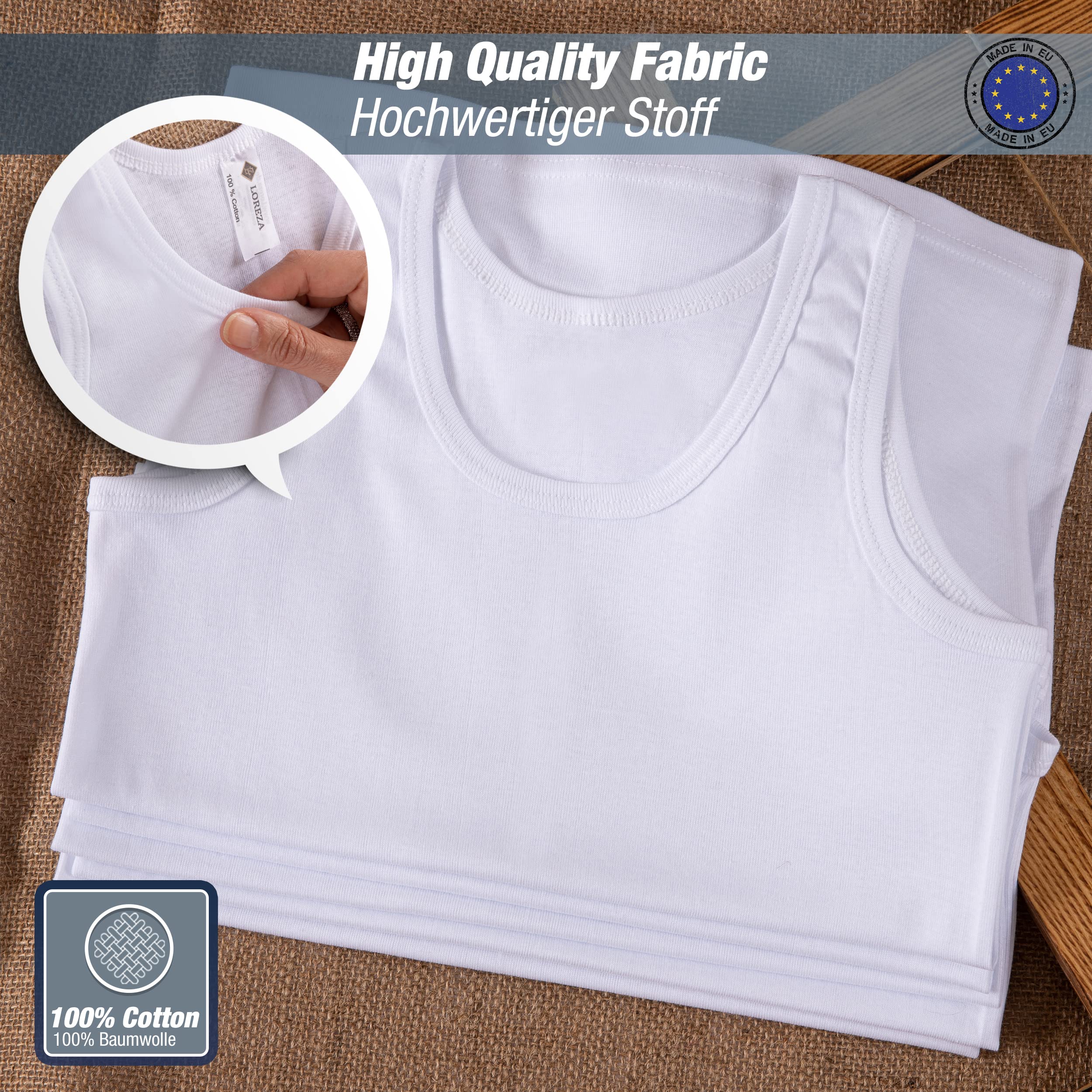 LOREZA ® 6 sztuk podkoszulek chłopięcych, 100% bawełna, tank top