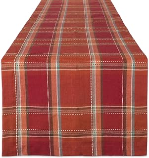 DII Autumn Pumpkin Spice Kitchen Collection Fall/Thanksgiving Cotton Table Décor, Table Runner, 14x72, Orange Plaid