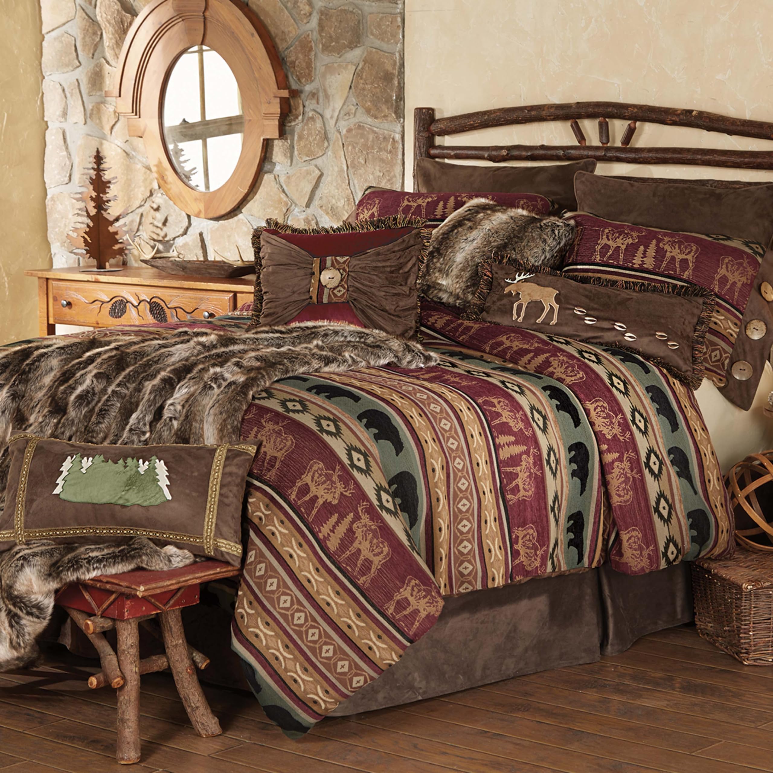 Black Forest Décor Rocky Ridge Moose & Bear King Bedding Set - 5 Piece Rustic Comforter Set with Lodge Moose & Bear Motif - 110