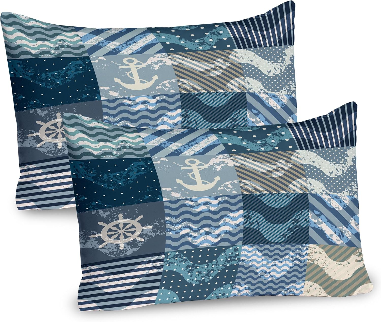 Ambesonne Nautical Pillow Sham Set of 2, Marine Theme Wave