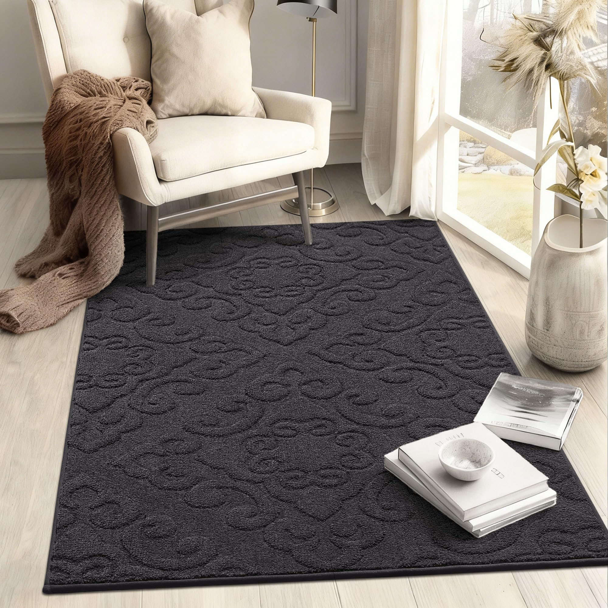 COSY HOMEER Paillasson lavable et antidérapant - Pour entrée et intérieur - 90 x 150 cm - Gris foncé