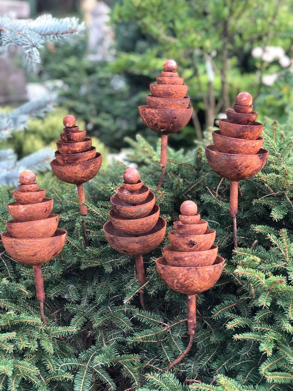 Rusty flowers set of 6, Garden stakes garden decor, Metal garden decor, Metal yard art, Outdoor metal decor, Rusty metal garden sculpture