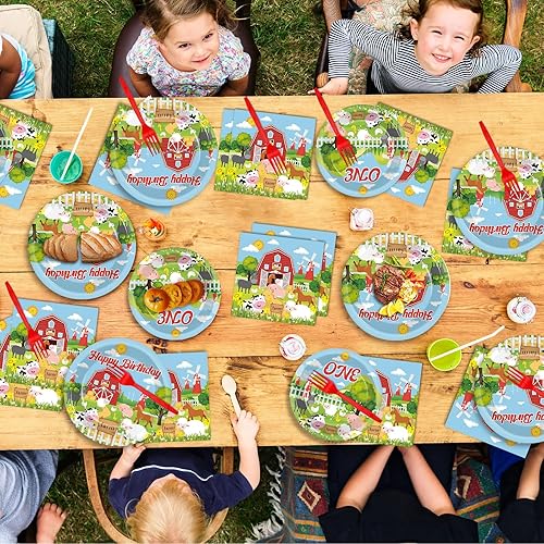 Miniatura 5 de gisgfim 96 piezas de suministros de fiesta de cumpleaños de ovejas, platos de papel, servilletas de ovejas temáticas de fiesta de cumpleaños