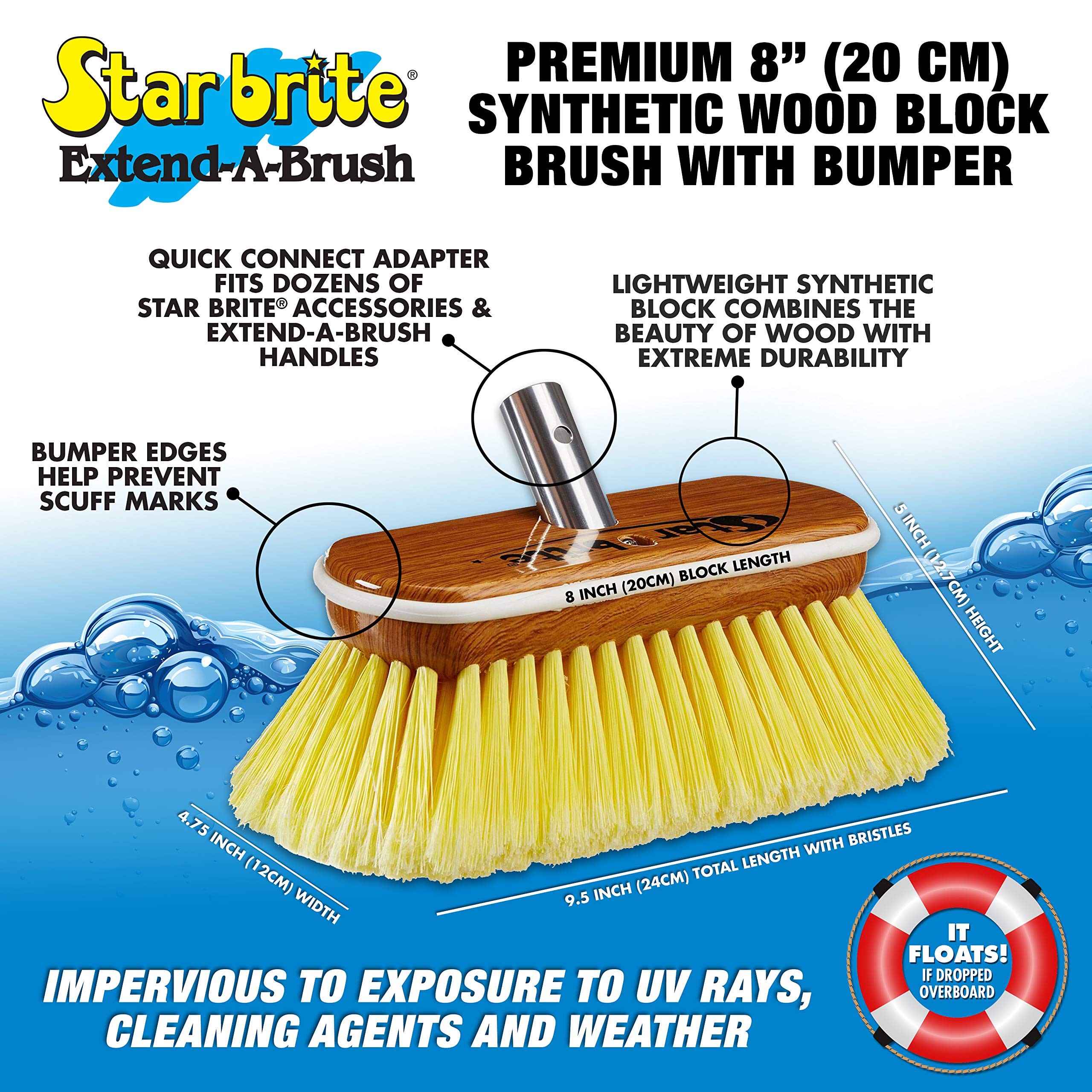 STAR BRITE 478087, Star Brite Premium 20 cm Spazzola di Legno Sintetico con Paracolpi-Soft Wash Unisex-Adulto, Marrone, 25cm