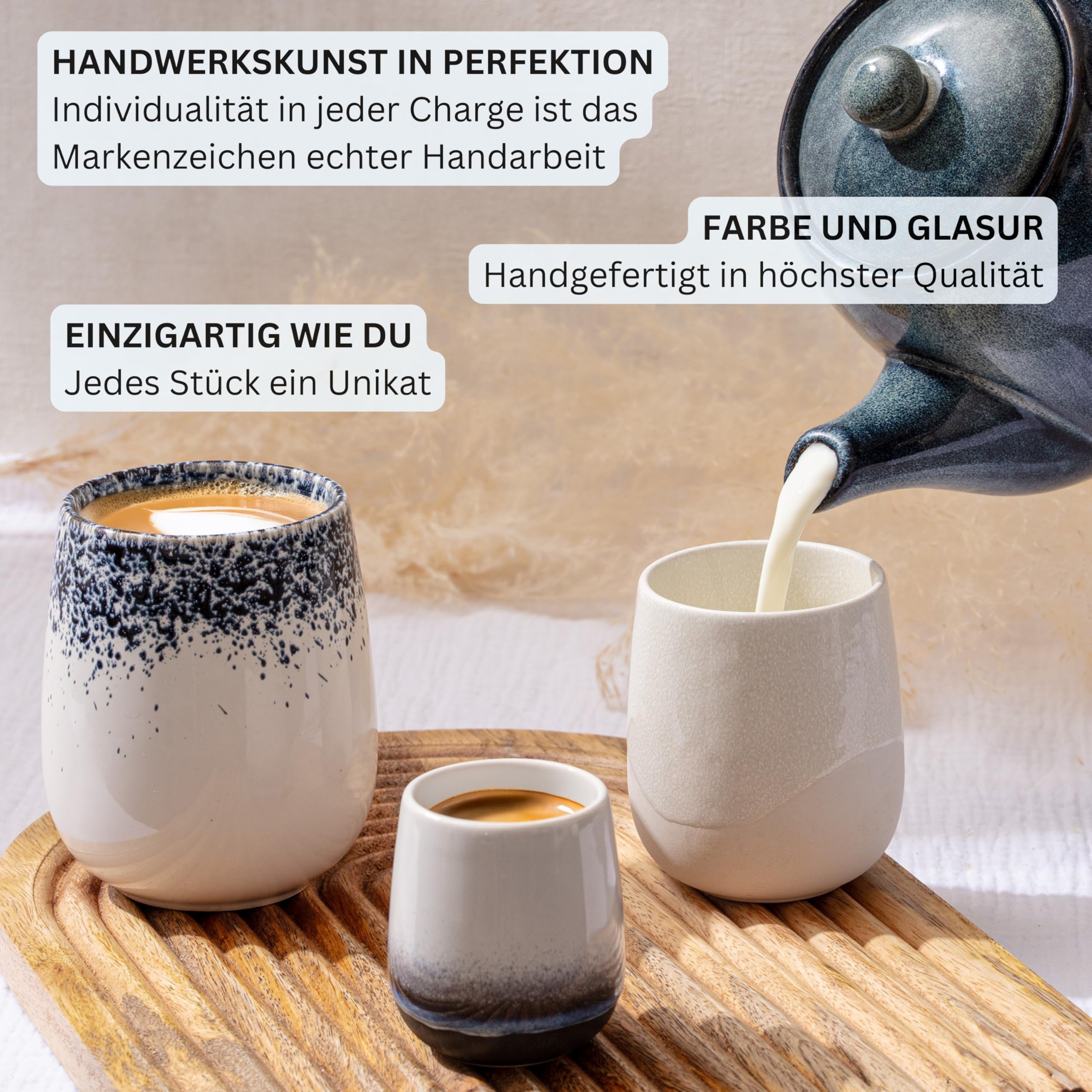 Sänger Siena | Premium Kaffeebecher 6 Personen, Steingut Kaffeetassen Set, Teetassen spülmaschinen- & mikrowellenfest, Coffee Mug mehrfarbig 215 ml, Kaffeebecher handmade | PREMIUM COLLECTION
