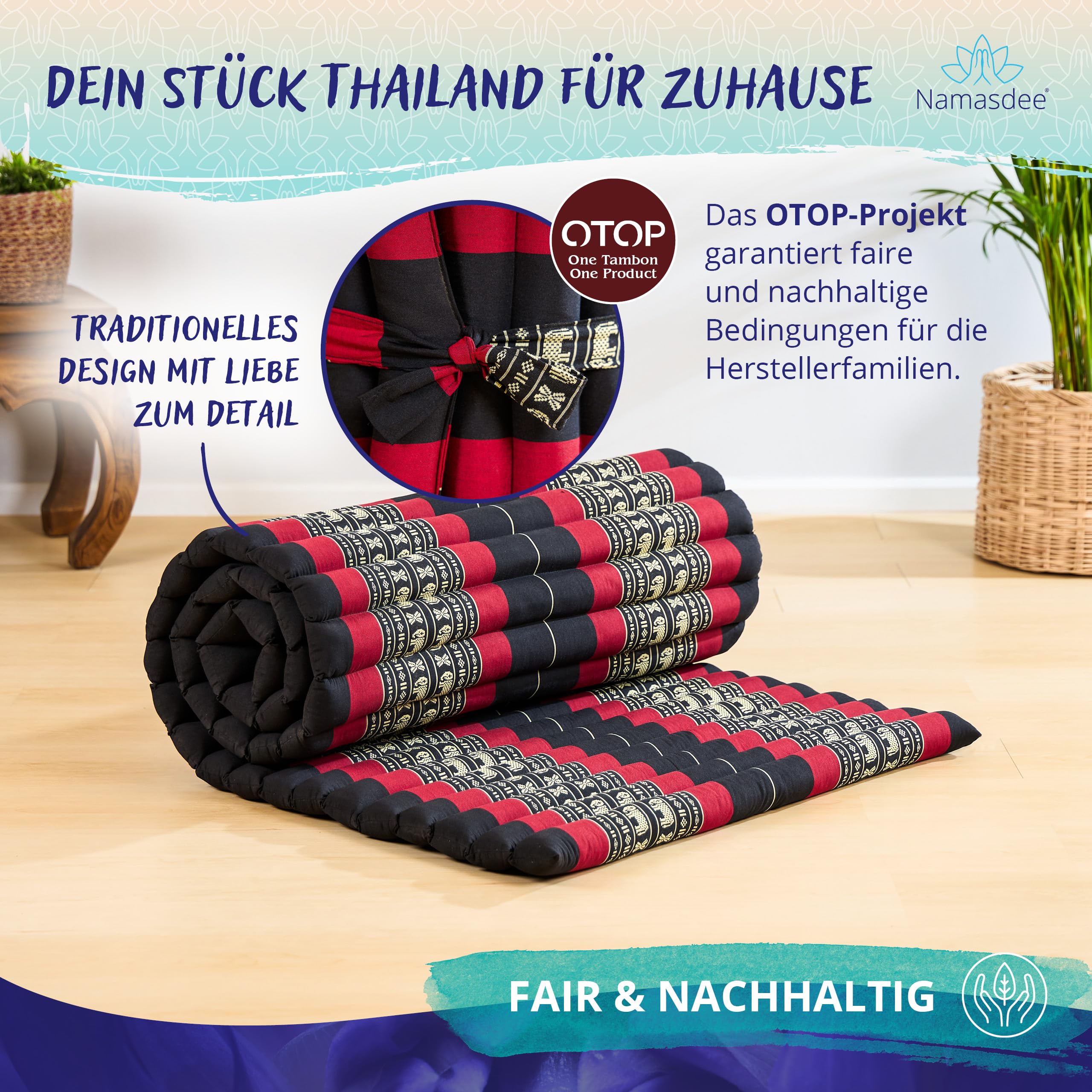 Rollmatte mit 100% natürlicher Kapokfüllung