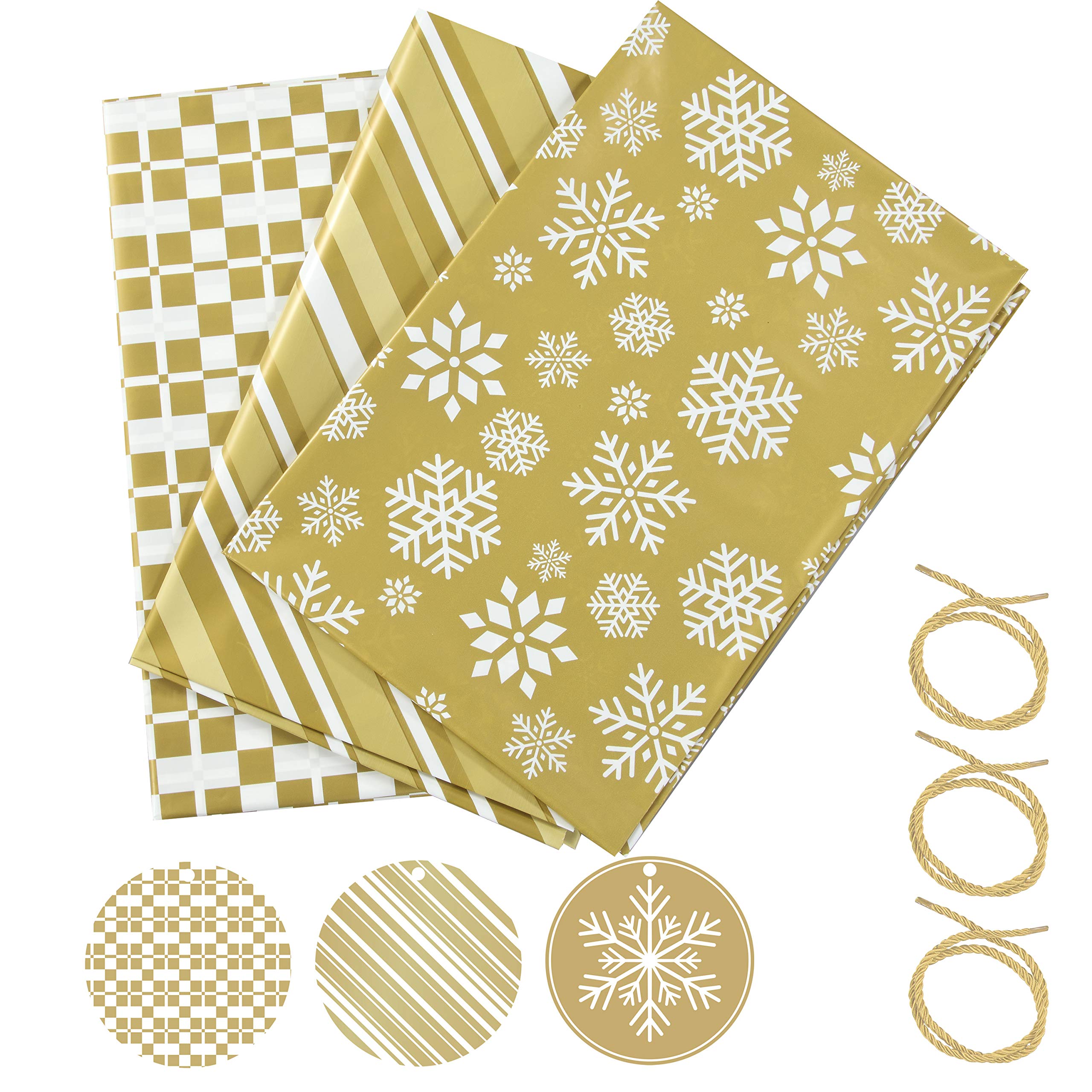 3 Stück Übergroße Gold Plastikgeschenktüten für Weihnachten mit Geschenkanhängern, Große Geschenktüten für Weihnachten 142cm x 91cm, Party Favors Supplies, Geschenkverpackungen
