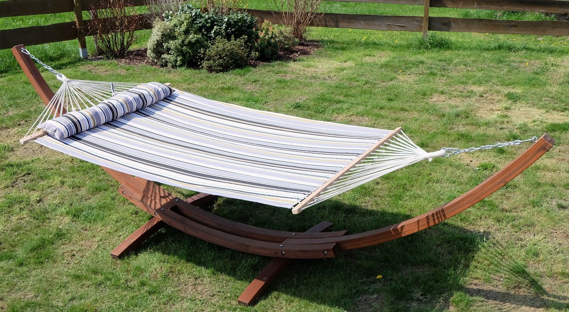 AS-S 410cm XXL Luxe Stand du hamac de mélèze Bois avec hamac HM4-LIM-G (Acier Inoxydable - REMBOURRÉ) avec Hamac