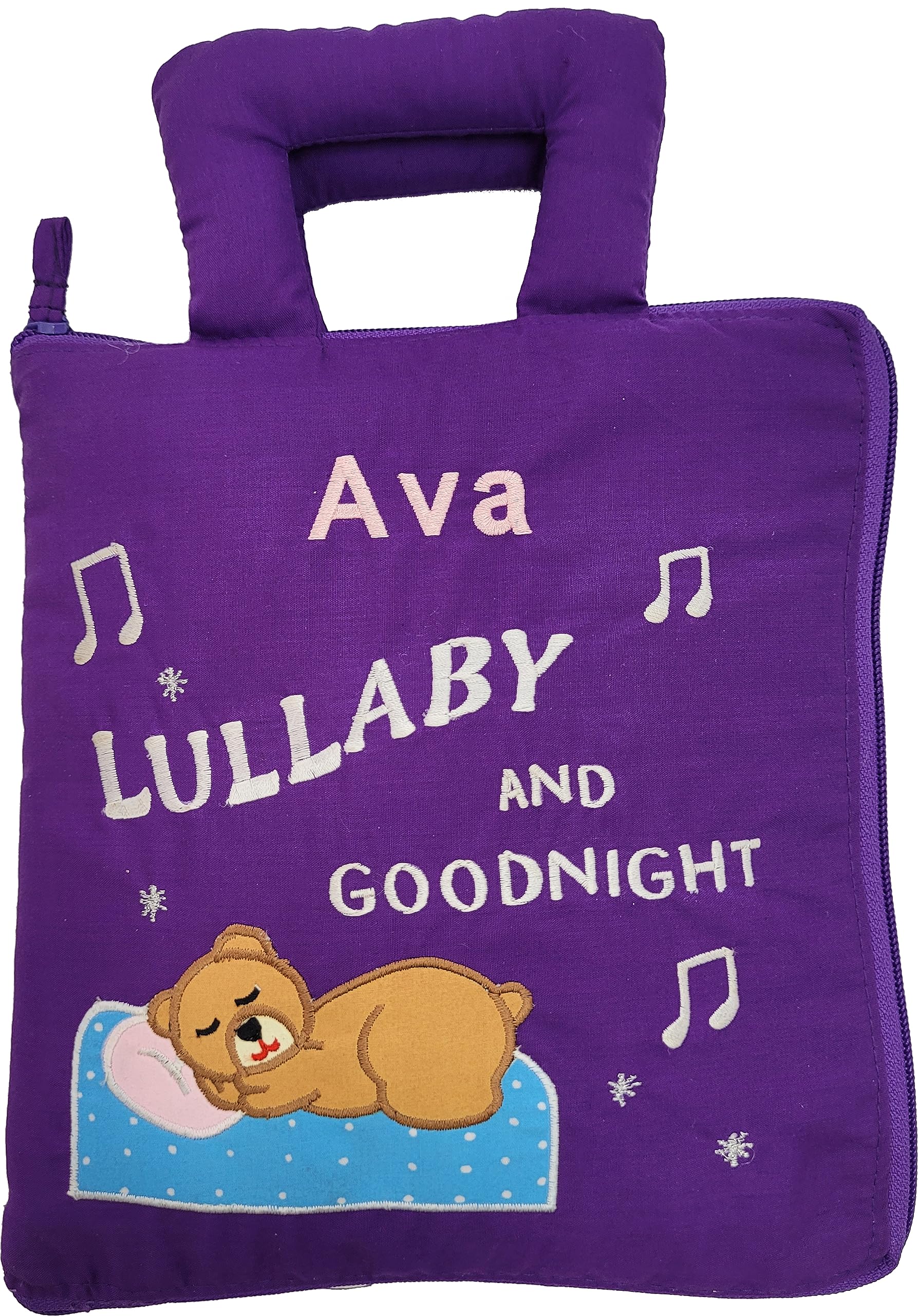 Pockets of Learning Personalized Lullaby and Goodnight Bedtime Quiet Book Brahms' Lullaby Musical Soft Book Bear | Interactive Fabric Activity Busy Book for Toddlers and Children