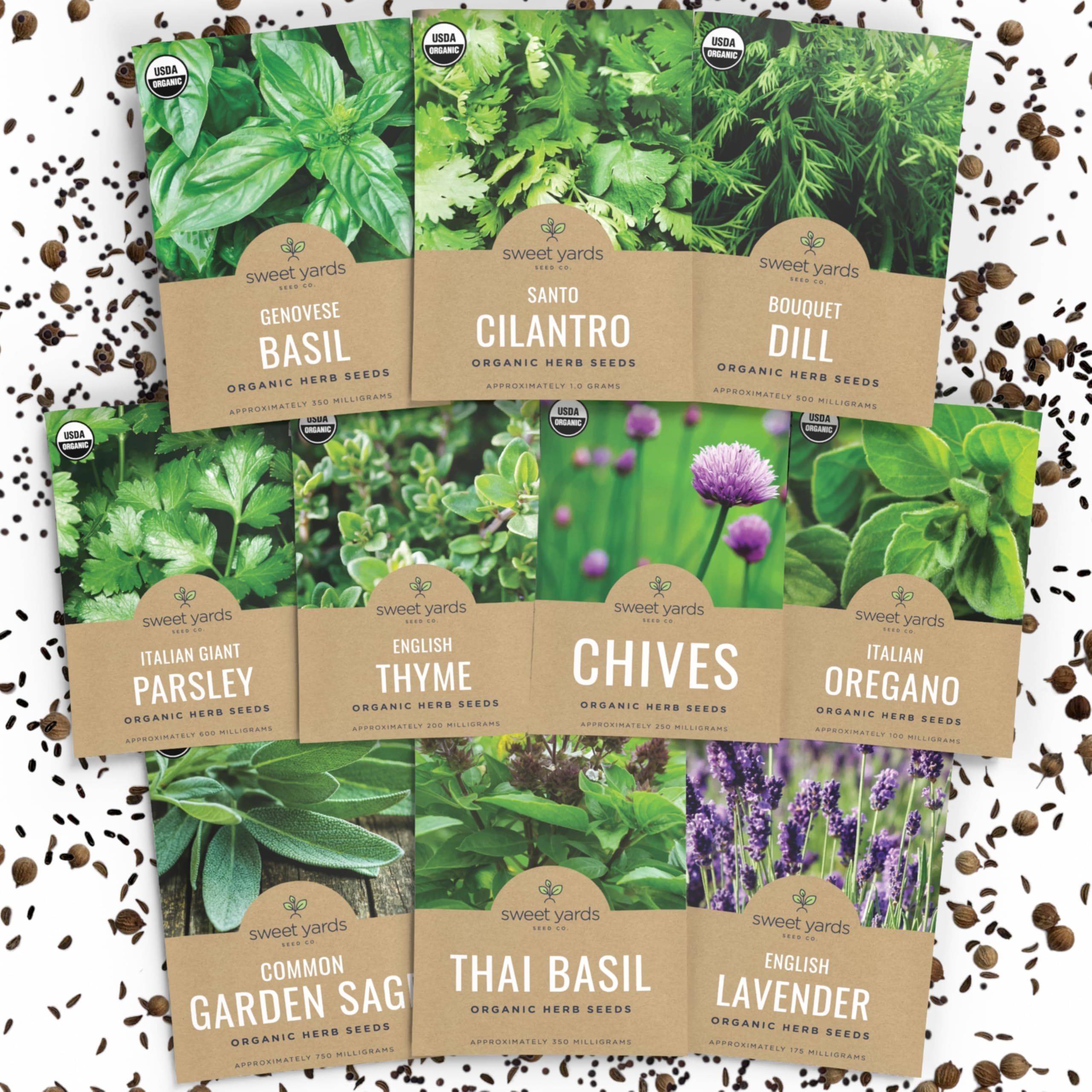 Organic Herb Seeds Variety Pack - 10 Individual Packs - 2026 Season - Basil, Cilantro, Dill, Thyme, Parsley and More! for Indoor & Outdoor Planting (Non-GMO, Certified Organic)