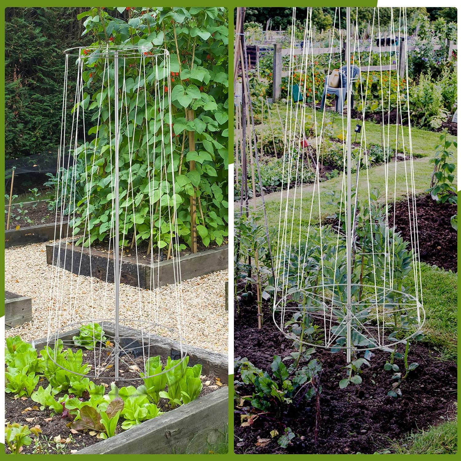 2 Set 6' 3" H Squash Bean Cucumber Melon Vine Tower Sturdy Galvanized Steel Vine Tower with White Twine Large Upright Garden Trellis Plant Support for Climbing Plants Vegetable Outdoor
