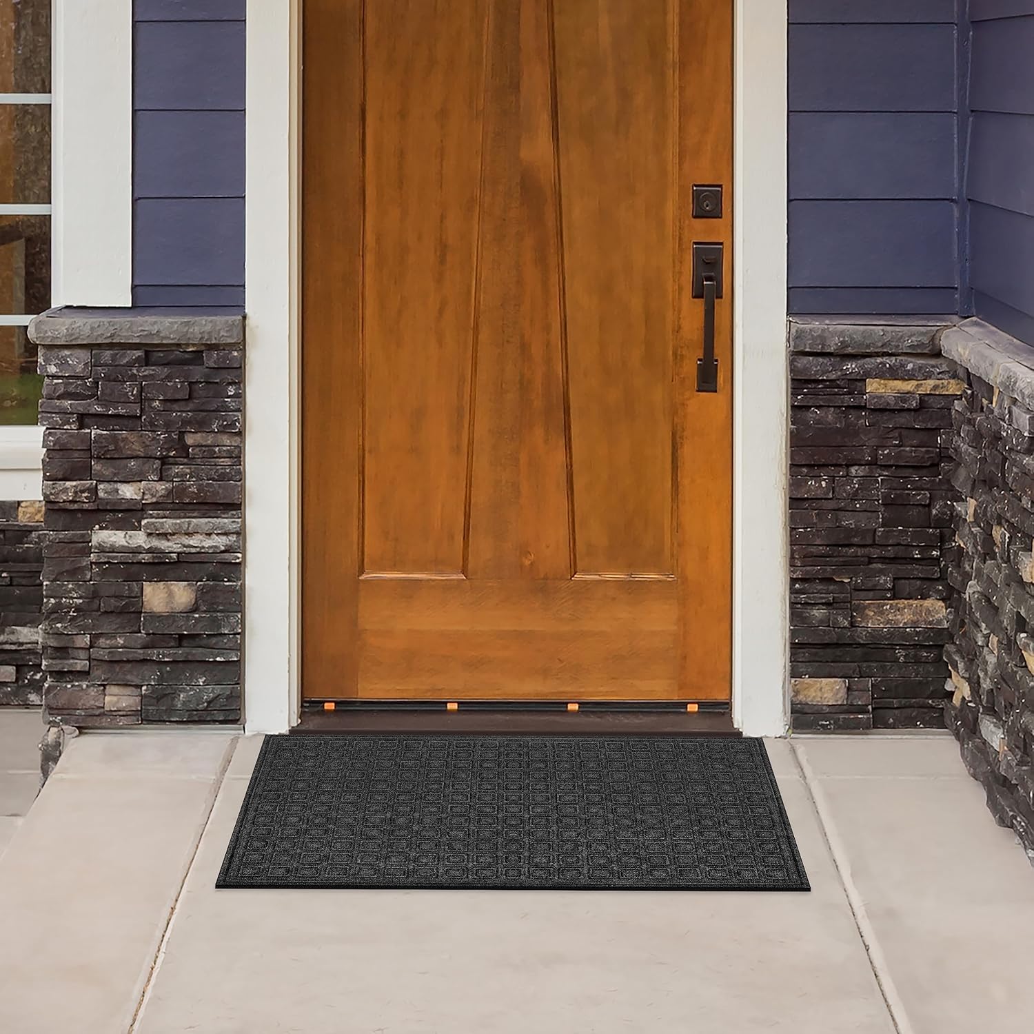 Apache Mills Textures 18" x 30" Blocks Heavy Duty Onyx Door Mat – Weather & Stain Resistant, Non-Slip, Durable Outdoor Mat – Made in USA – Superior Scraping Entrance Mat for Home or Commercial Use