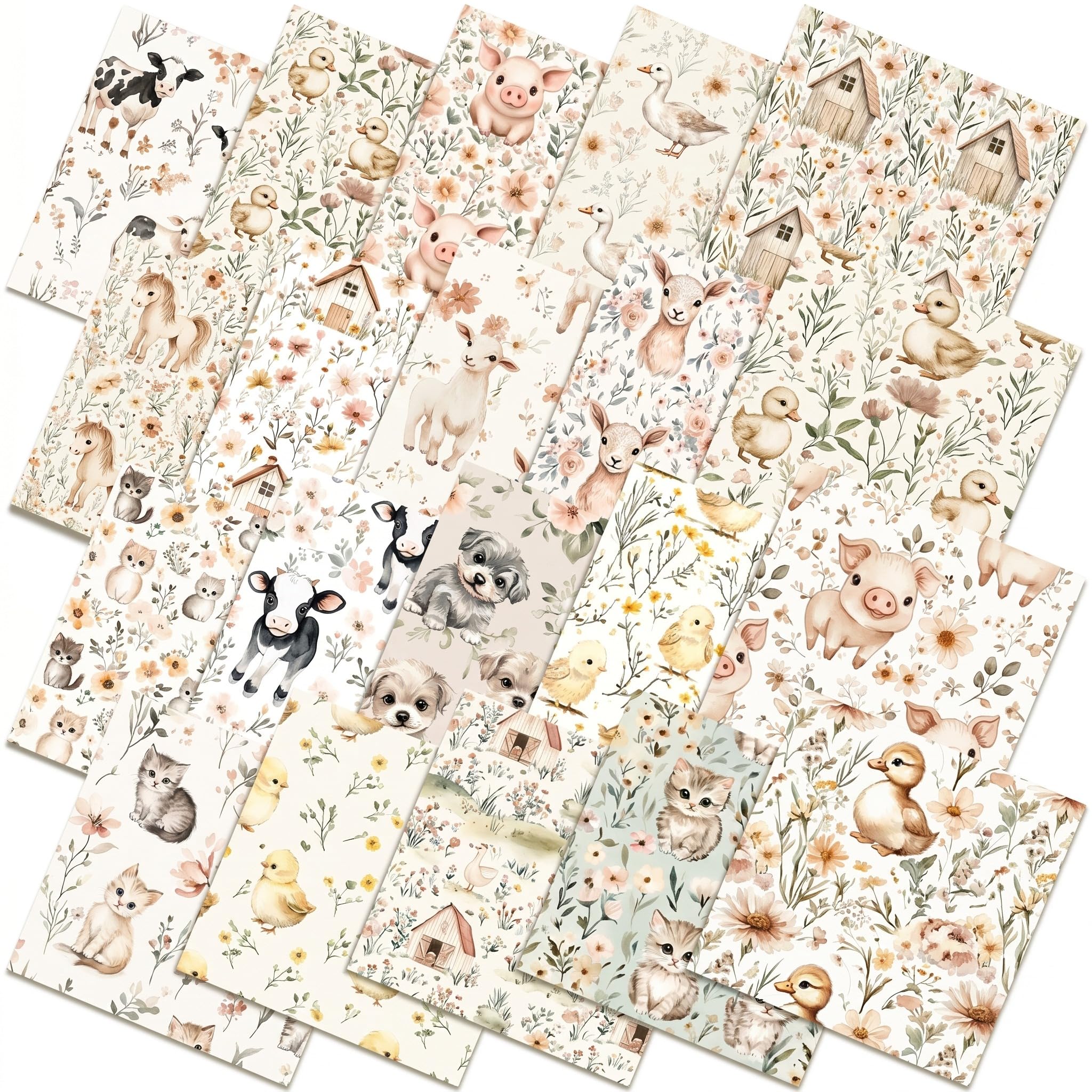 Ganeen 60 Pcs 10 x 10 Inch Boho Farm Animals Quilting Fabric Squares