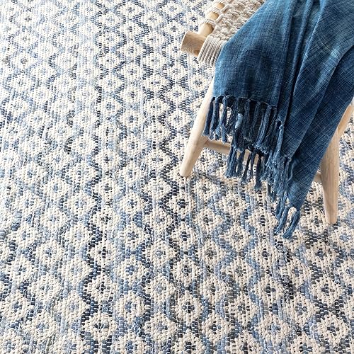 Miniatura 2 de Dash and Albert - Alfombra de algodón tejida a mano con diseño de diamante, 2 x 3 pies, patrón geométrico azul, calidad hotelera de lujo premium,