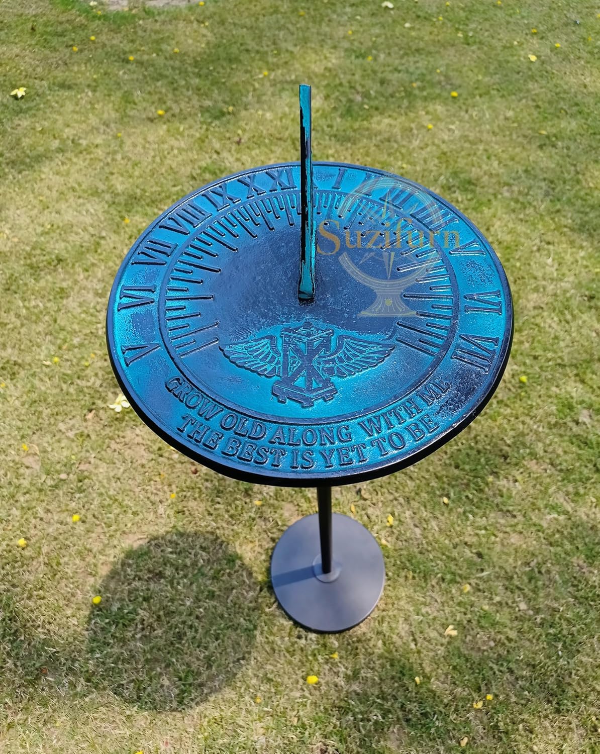 New Salem Sundial, Cast Iron with Verdigris Finish, 10-Inch Diameter