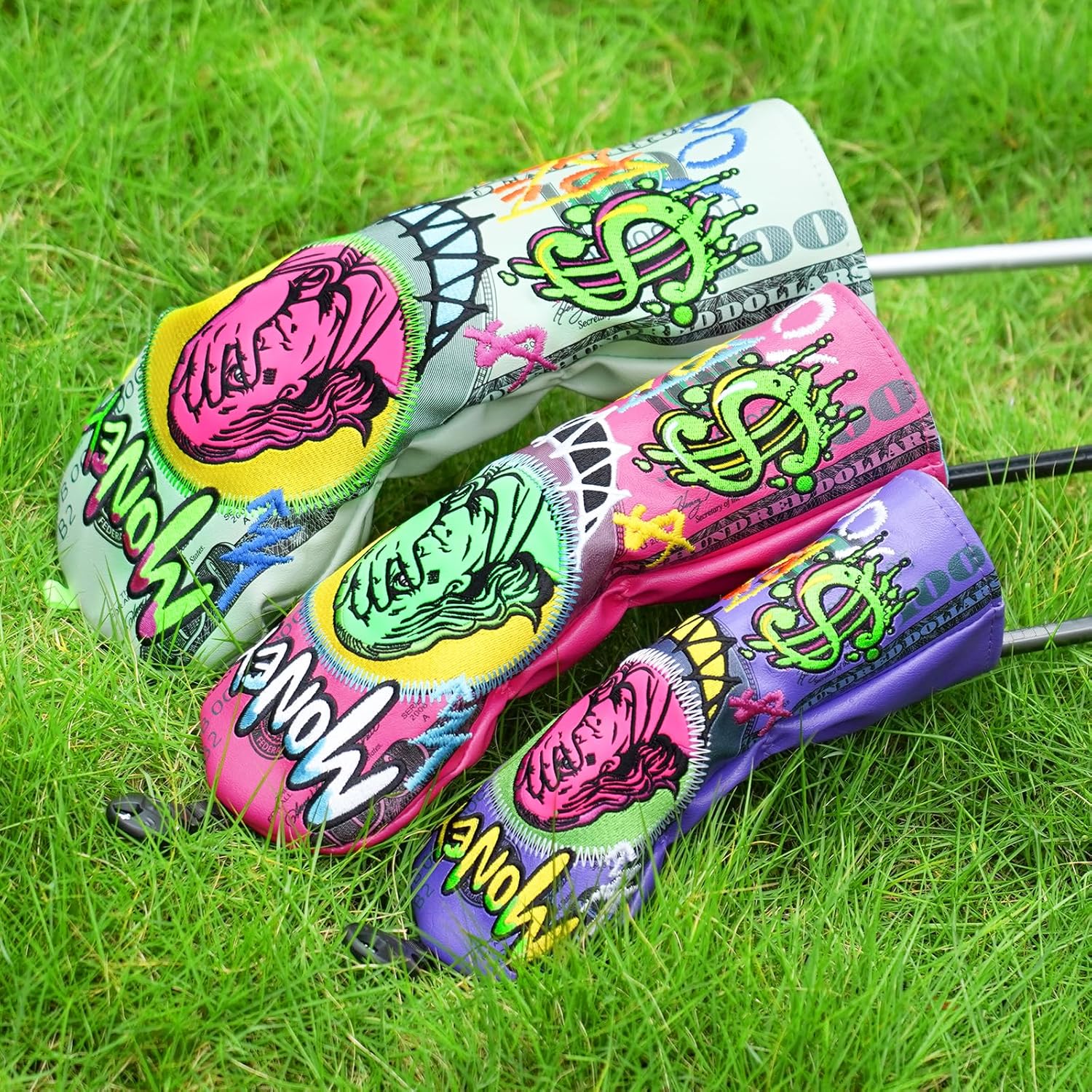 Big Crazy Funny Driver Headcover - Franklin Cover Eyes Design - Waterproof Golf Head Covers - Hybrid Fairway Wood Head Covers with Premium PU Leather - Golf Club Protector - Practical Present