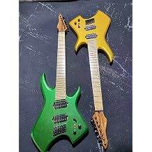 Fanned Frets 648mm-670mm 7 Strings Metallic Green Electric Guitar Red Dot Inlay, Fluorescent Neck Side Dot, Red Kill Switch, Africa Mahogany,Round End Frets