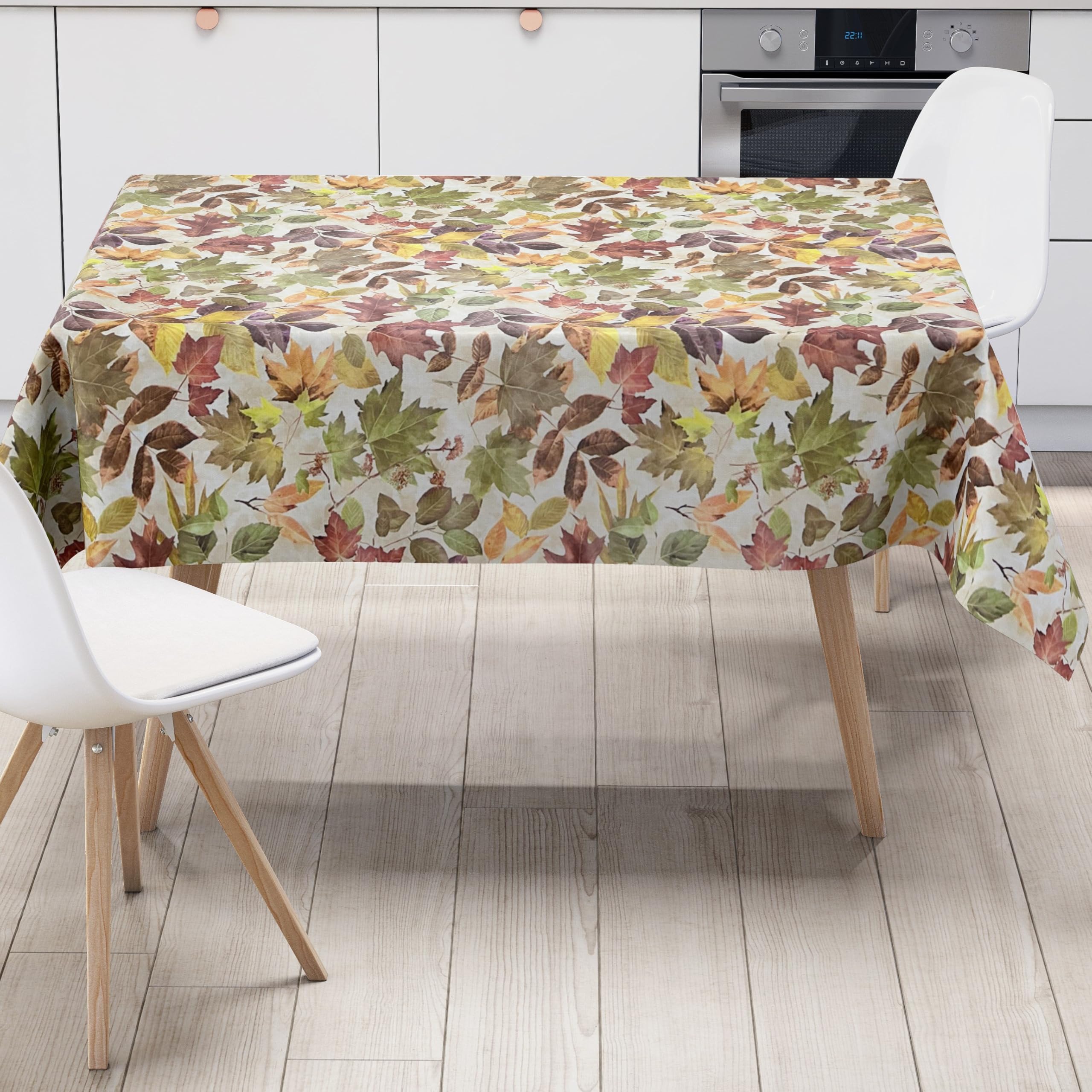 KEVKUS Wachstuch Tischdecke 688-1 Herbst Blätter Laub wählbar in eckig, rund und oval - Größe oval 140x260cm mit Paspelband