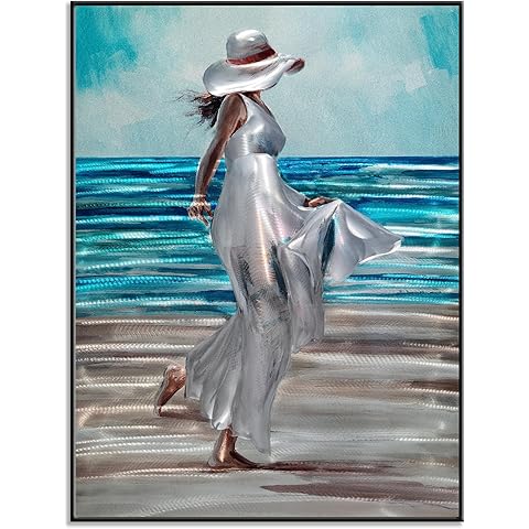 Yihui Arts Beach Metal Wall Art - Stunning Dancing Lady Aluminum Artwork Picture for Coastal Decor
