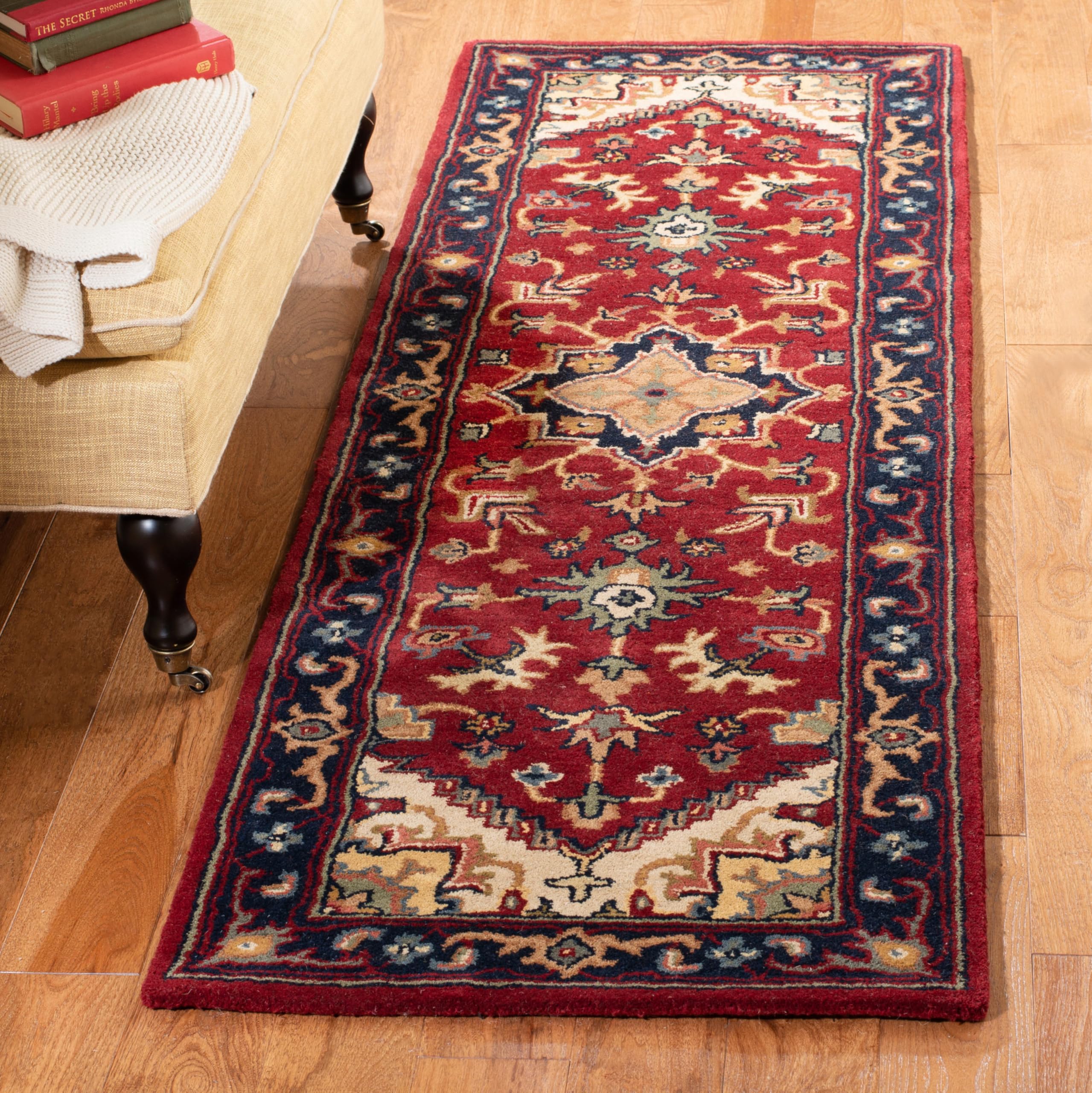SAFAVIEH Heritage Collection Runner Rug - 2'3" x 6', Red, Handmade Traditional Oriental Wool, Ideal for High Traffic Areas in Living Room, Bedroom (HG625A)