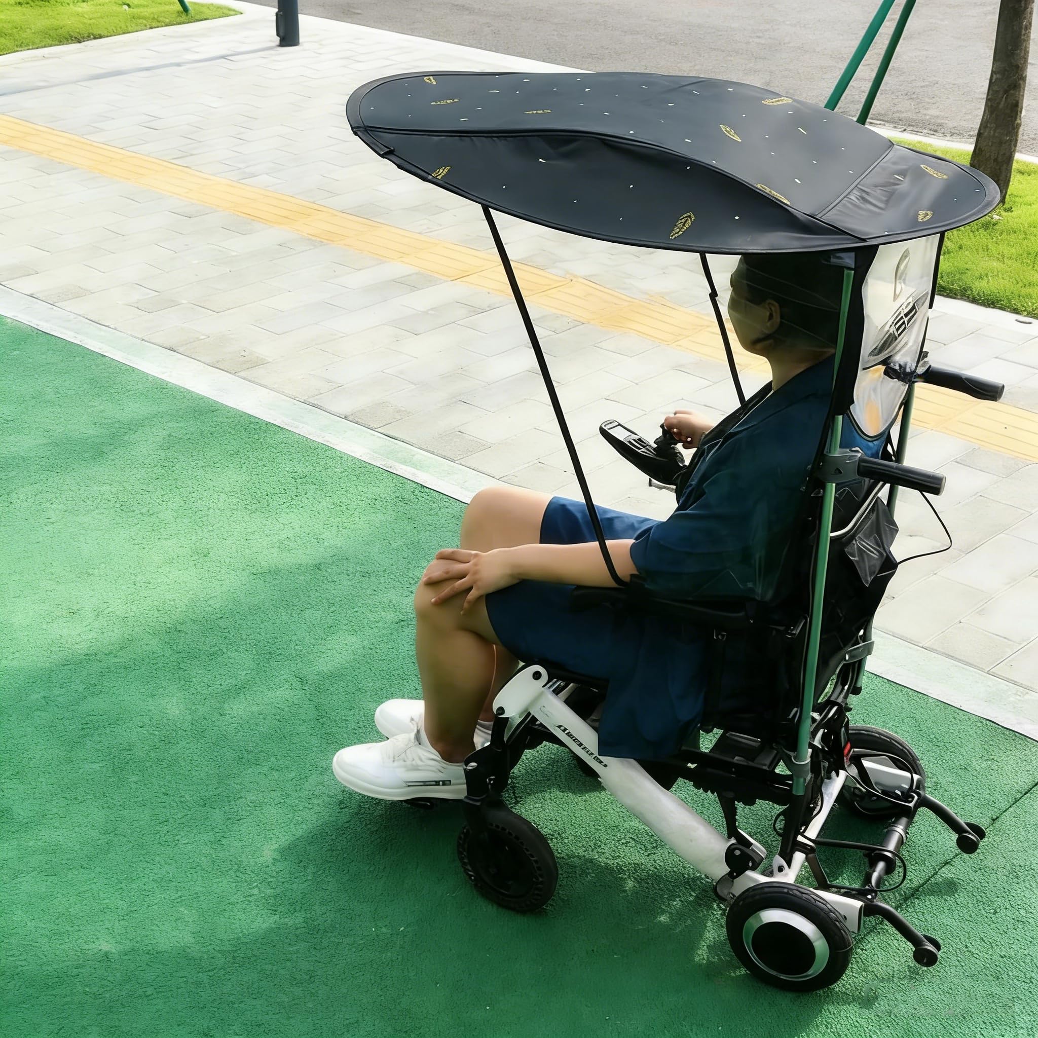 Osłona przeciwsłoneczna do wózków inwalidzkich i skuterów, regulowany stojak 100 cm z wytrzymałym zaciskiem, łatwy montaż bez modyfikacji
