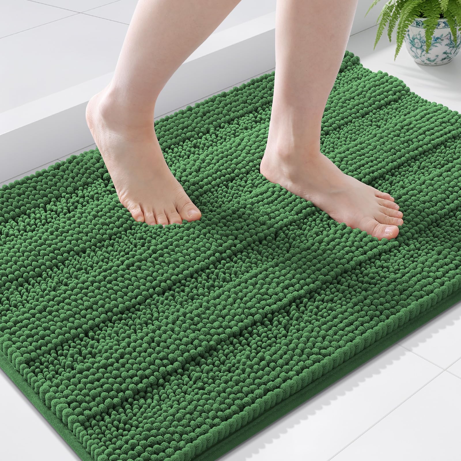 Grandaily Chenille Bathroom Rugs 36x24, Soft Bath Mats, Olive Green