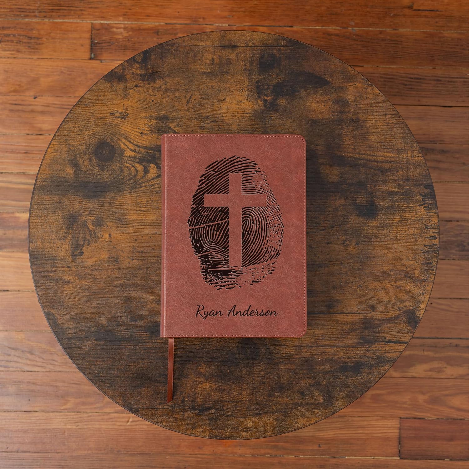 Personalized ESV Study Bible for Men, Custom Engraved Bible with Name, Fingerprint Cross Design, Christian Gift for Him, Baptism Gift