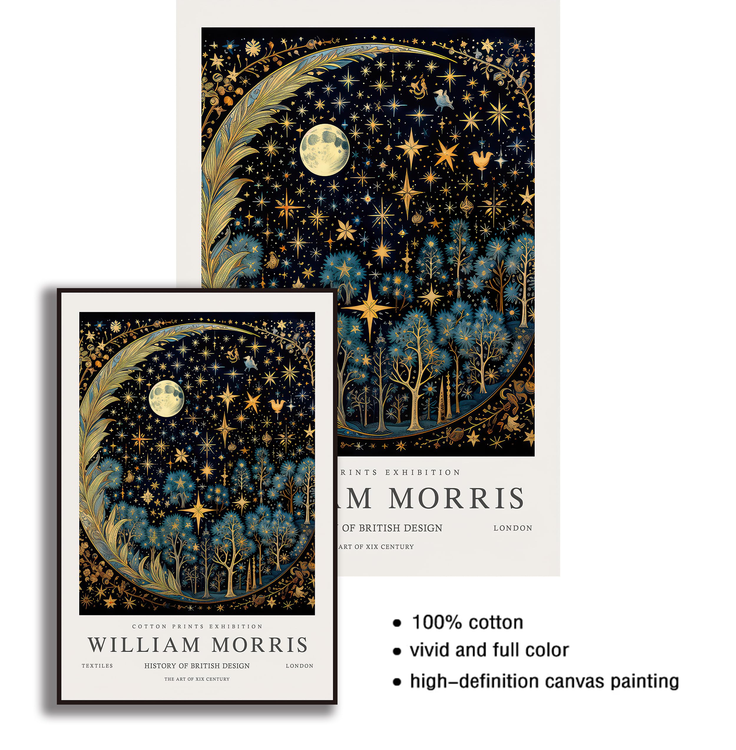 Amazon.co.jp: IspacK ウィリアム・モリス 月と星 プリント ウォール