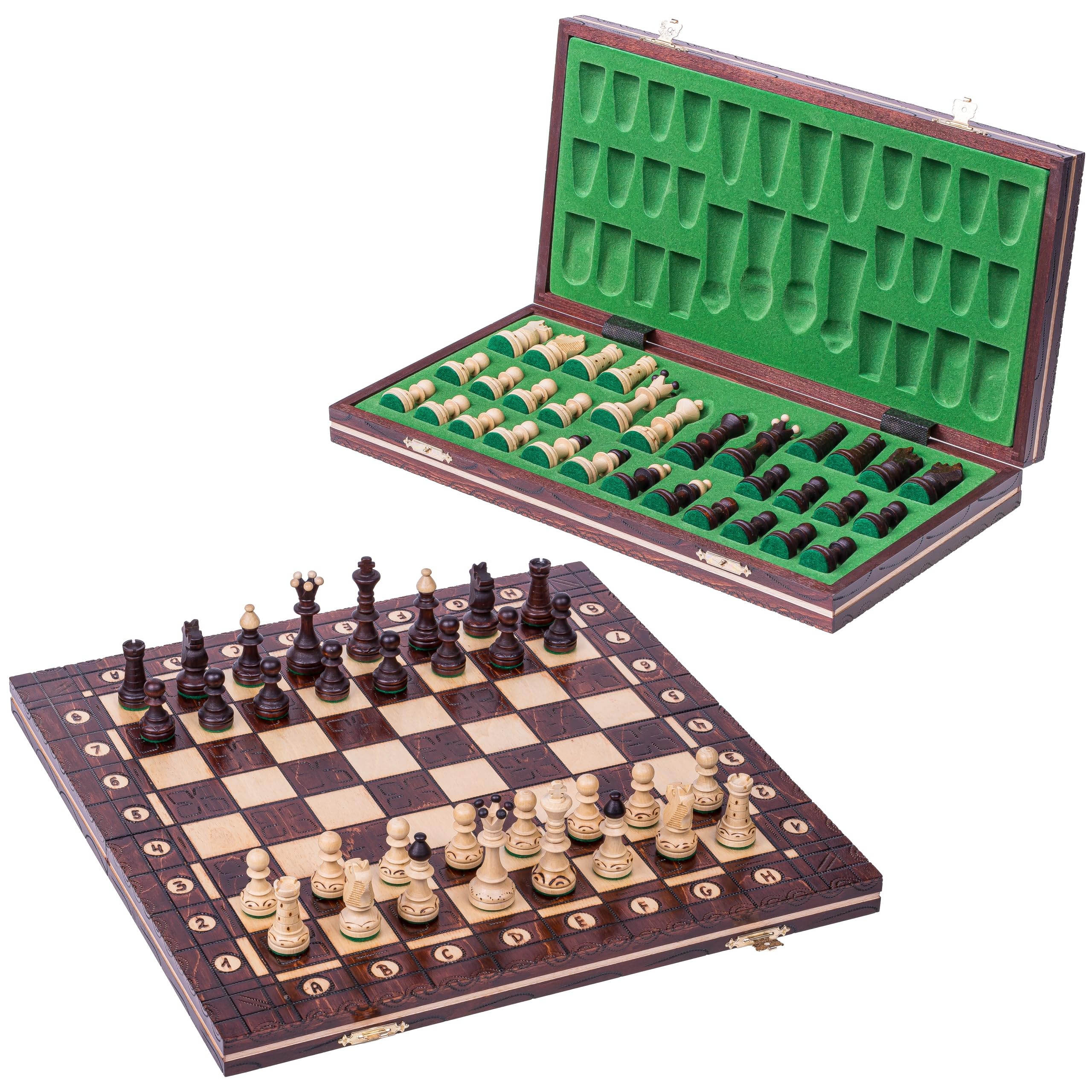 Master of Chess Scacchiera in Legno PEARL XL 42 cm - Fatto a Mano Scacchiera Portatile - Verde Grandi Set di Scacchi Pieghevoli per Bambini e Adulti