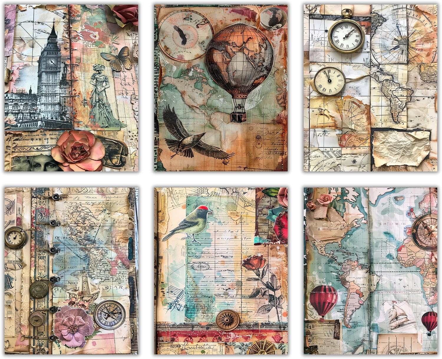 Nilem Design Vintage Travel Posters – Set of 6, 8x10 Inch Unframed Wall Art Prints – Retro World Map & Adventure Decor – Artwork for Home, Office & Studio (Vintage Maps)