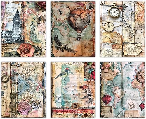 Nilem Design Pósteres de viaje vintage, juego de 6, impresiones artísticas de pared sin marco de 8 x 10 pulgadas, mapa del mundo retro y decoración