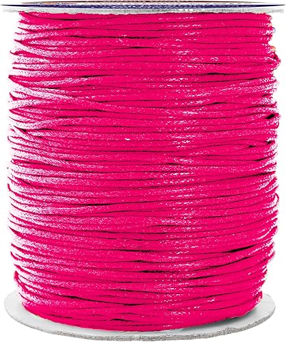 Vista 210 de Mandala Crafts Cordón encerado rosa intenso de 0.079 in para hacer joyas, 109 yardas, cuerda de algodón encerado rosa intenso para joyería, pulsera