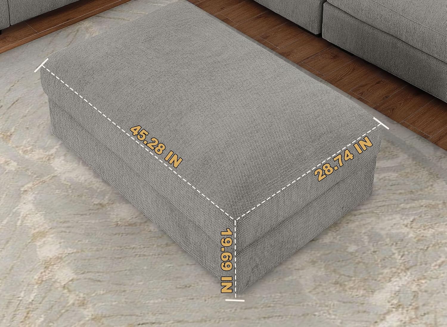 asunflower Ottoman for Living Room Gray 45.8" x 28.7" Large Rectangle Ottoman Foot Rest Plush Chenille Upholstery Oversized Ottomans Bench with Wooden Legs for Sofa Couch