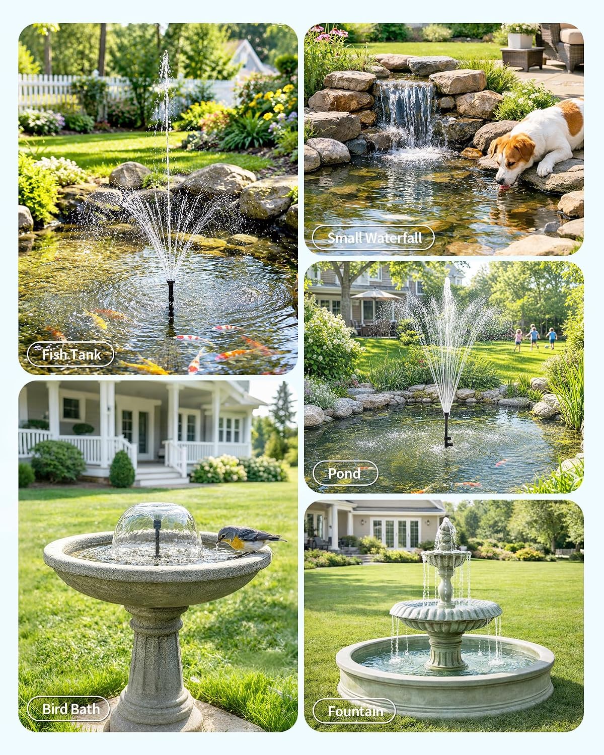 POPOSOAP 12W Solar Water Fountain Pump, 160GPH Submersible Solar Pump with 4 Nozzles & 16.4FT Cable, Dry Run Protection Solar Pond Pump for Bird Bath, Garden Pond, Fish Tank, DIY Water Feature-P112L