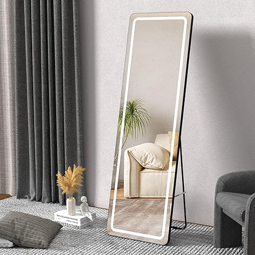 LOWIXI Full Length Mirror Floor Mirror with Standing Holder BedroomLocker Room StandingHanging Mirror Dressing Mirror 63 * 20