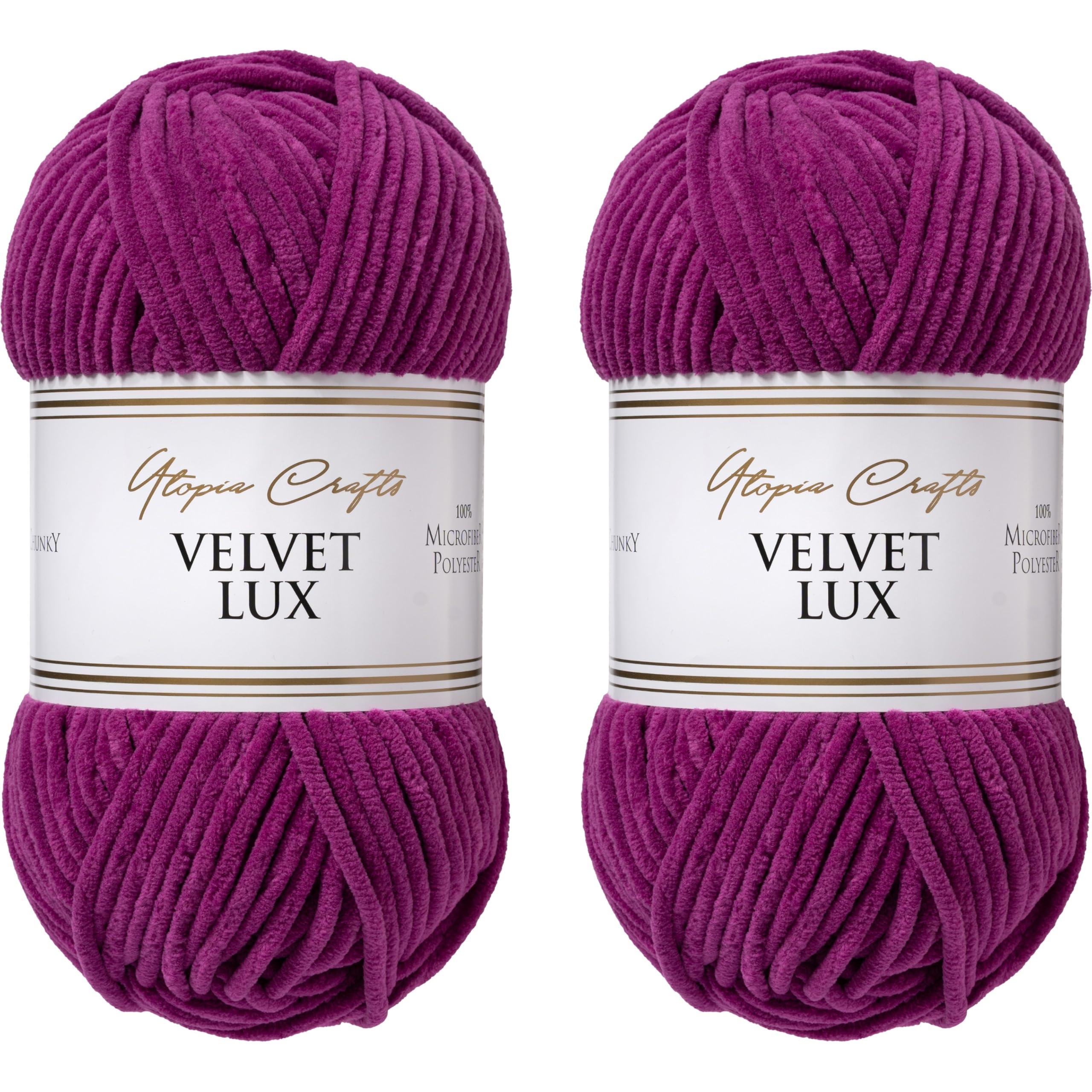 Utopia Crafts Velvet Lux Chenille Super Soft Chunky Yarn for Knitting and Crochet 2X 100g (Berry Magenta)
